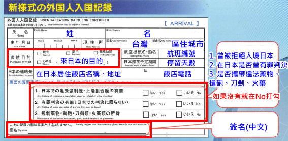 [日本新版入境表格填寫教學]  新版外國人入境記錄卡 2016/4/1新版填寫教學